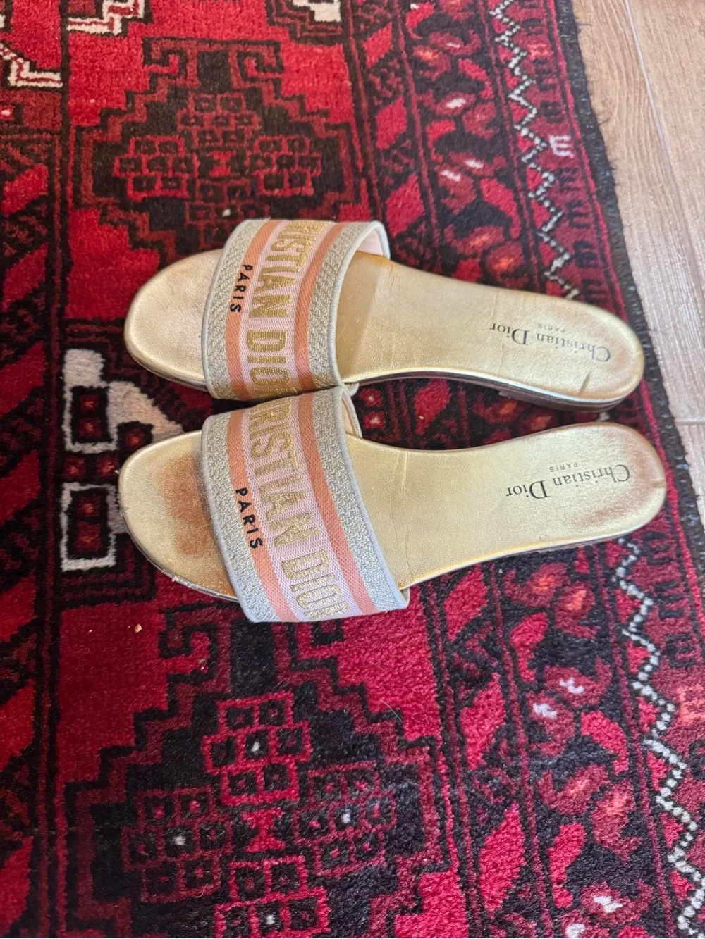 Christian Dior Canvas Lurex Embroidered Dway Flat Slide Sandals 39